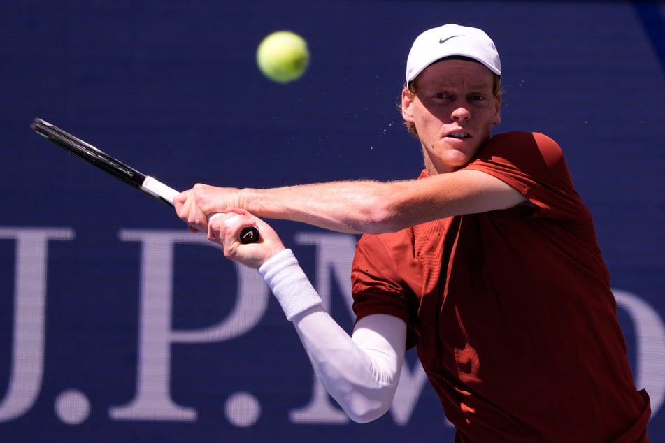 Jannik Sinner hits the ball to Vit Kopriva (not pictured) on day three of the 2025 US Open tennis tournament.