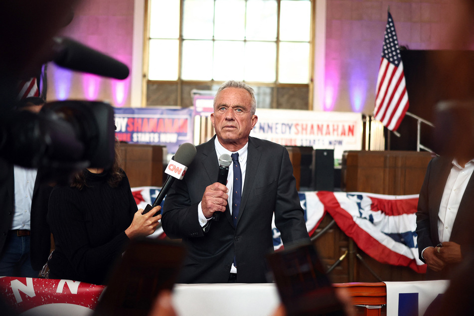 Independent presidential candidate Robert F. Kennedy Jr. speaking to the media at a Cesar Chavez Day event in Los Angeles, California on March 30, 2024.