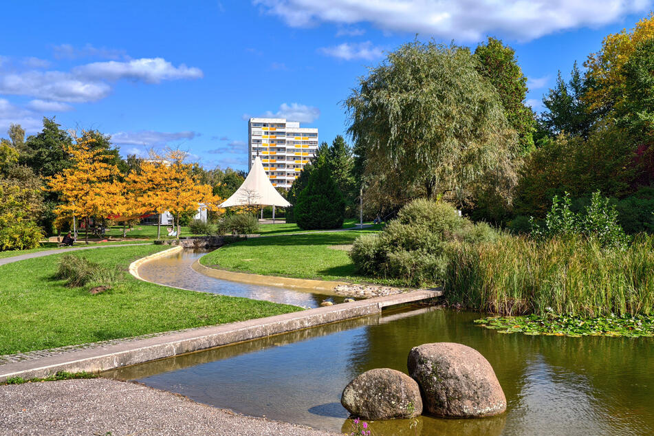 Ein Teich, viel Grün und eine Veranstaltungsfläche prägen die Markersdorfer Oase.