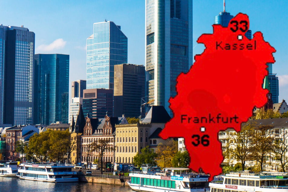 Starke Hitze in Frankfurt und Hessen: Wetteronline.de (Grafik) sagt für den Montag bis zu 36 Grad voraus, der Deutsche Wetterdienst (DWD) bis zu 37 Grad.