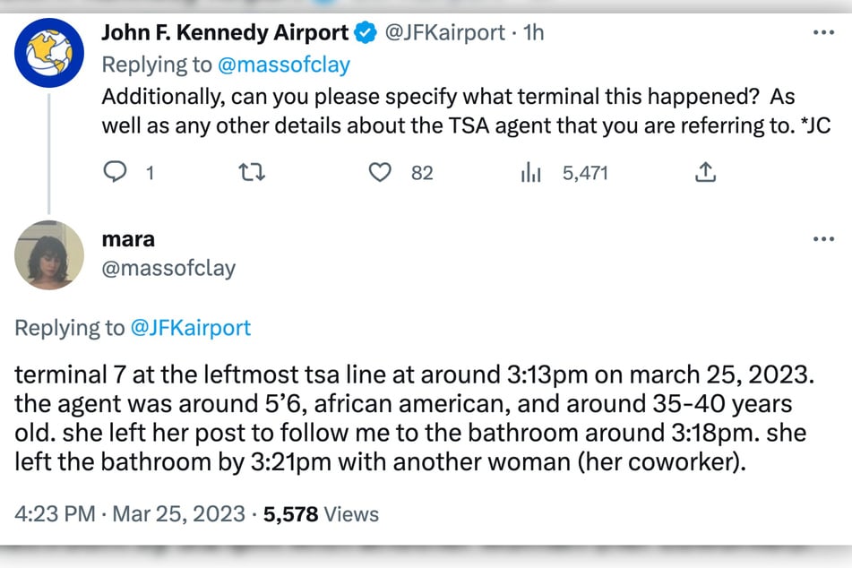 Mara gab den Terminal bekannt, an dem der Übergriff passierte, sowie genaue Zeiten und eine Beschreibung der TSA-Mitarbeiterin.