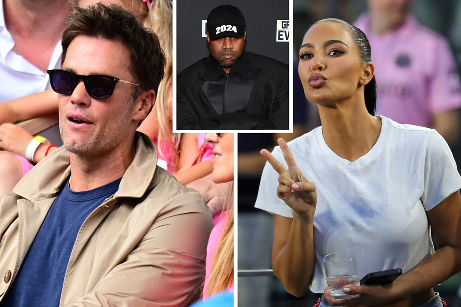 Kanye "Ye" West (inset) is apparently not happy about the rumors of a relationship between his ex-wife Kim Kardashian (r.) and NFL star Tom Brady (l.).