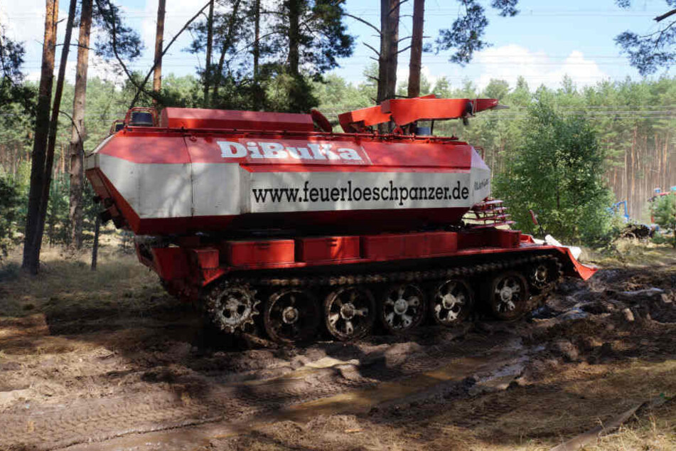Mit einem Löschpanzer ging es durch den trockenen Kiefernwald.