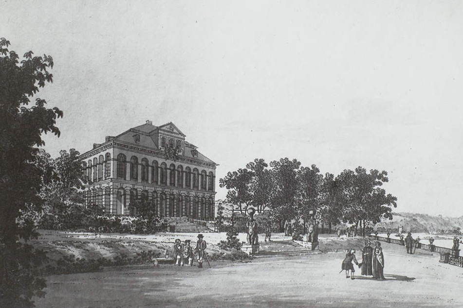 So sah der Prunkbau Anfang des 19. Jahrhunderts aus Sicht vom Schlossgarten aus.