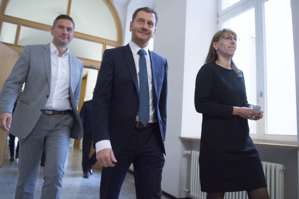 Auf dem Weg nach "Kenia" (v.l.): SPD-Chef Martin Dulig (45), Ministerpräsident Michael Kretschmer (44, CDU) und Katja Meier (40, Grüne).
