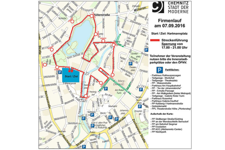 Erstmalig gibt es einen neuen Start- und Zielbereich (Hartmannplatz).