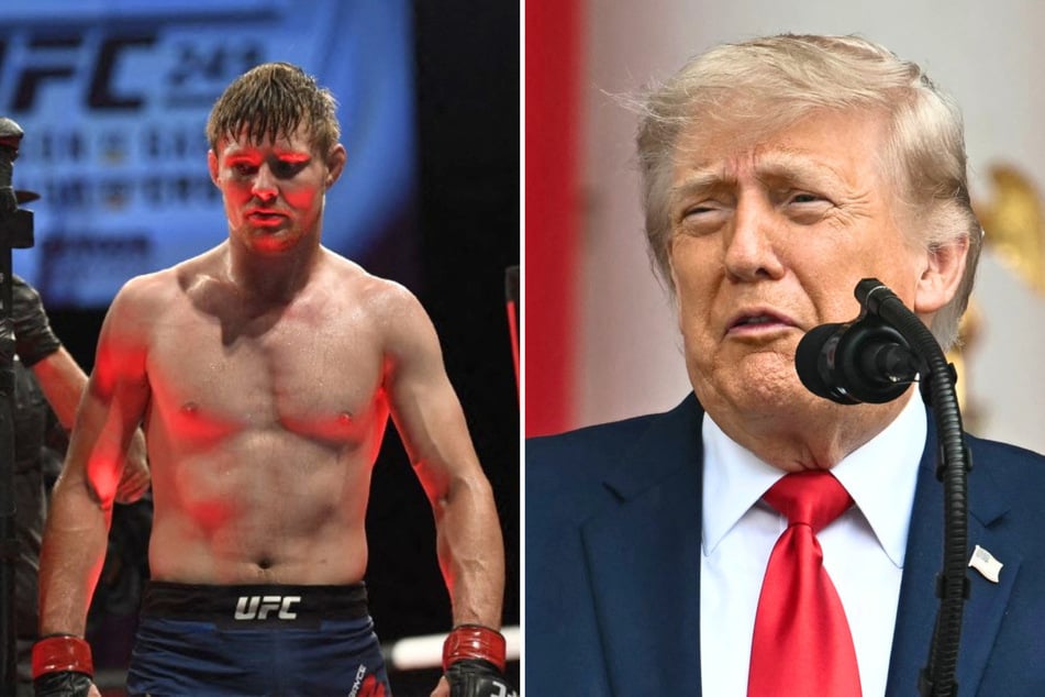 UFC fighter Bryce Mitchell (l) recently criticized President Donald Trump (r) for trying to entertain the American people with his White House fight.