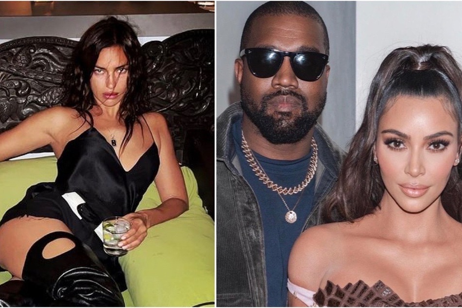 Kim Kardashian (r) shared a pic of her car radio streaming Kanye West's unreleased album after reports confirmed he split from Irina Shayk (l).