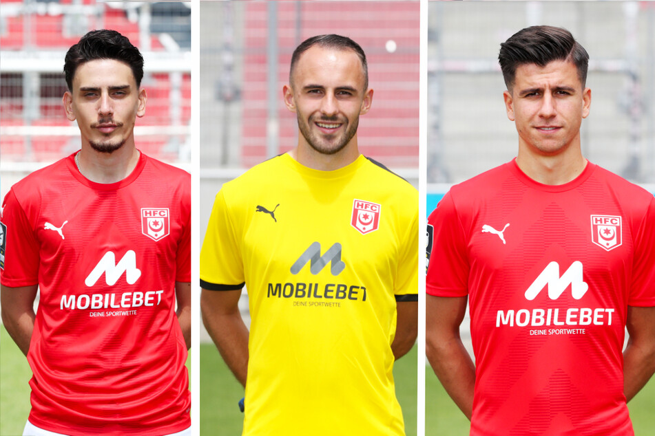 Drei Neuzugänge des Halleschen FC, die das Team in der kommenden Saison prägen könnten: Timur Gayret (23, l.), Felix Gebhardt (20, M.) und Tunay Deniz (28).