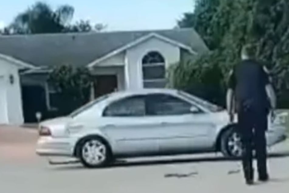 Der Hund saß in diesem Wagen, mit dem er eine halbe Stunde rückwärts im Kreis fuhr.