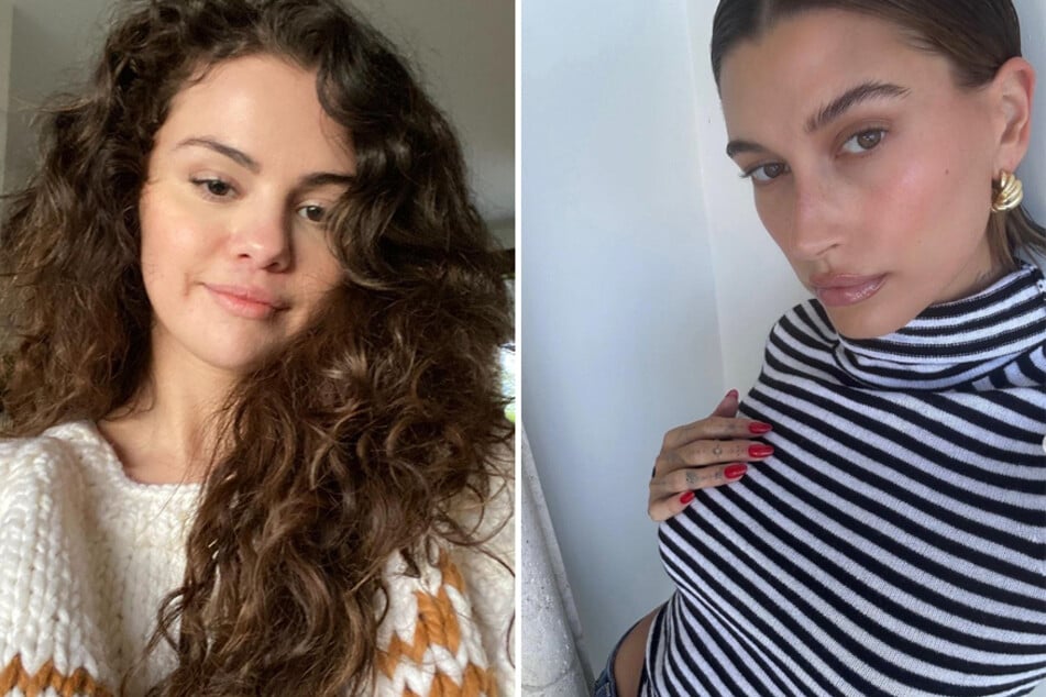 Hailey Bieber (r) broke her silence after Selena Gomez called for peace across social media amid the drama.