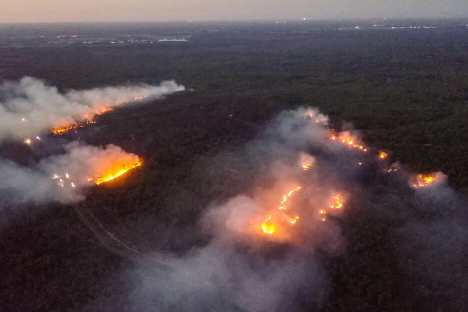 Der Wald auf dem ehemaligen Truppenübungsplatz bei Jüterbog steht in Flammen.