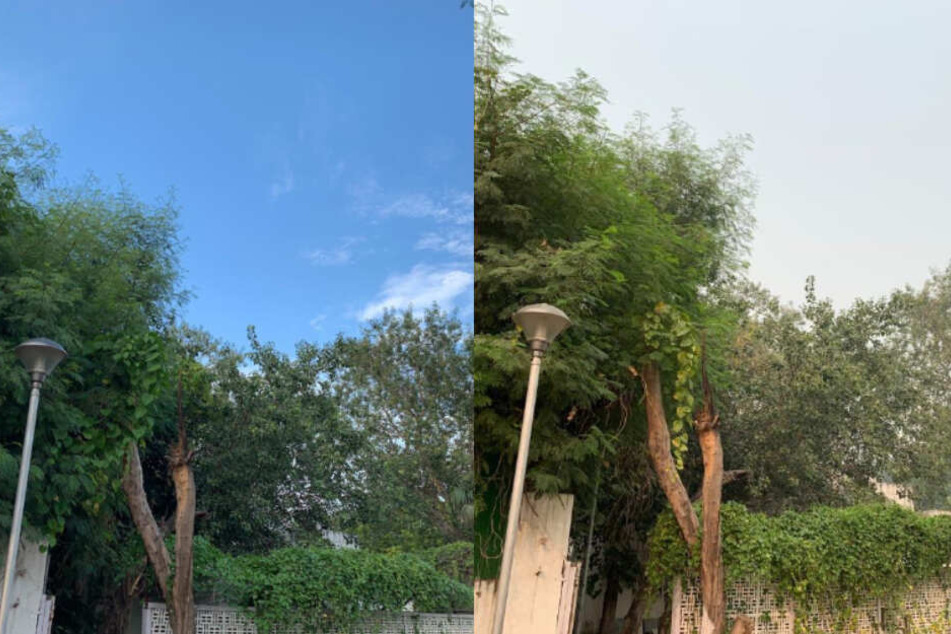 Der Himmel über Delhi am 26. September (l.) und am 1. November. Hat die Ernte in den Nachbarstaaten wirklich so viel Schaden angerichtet?