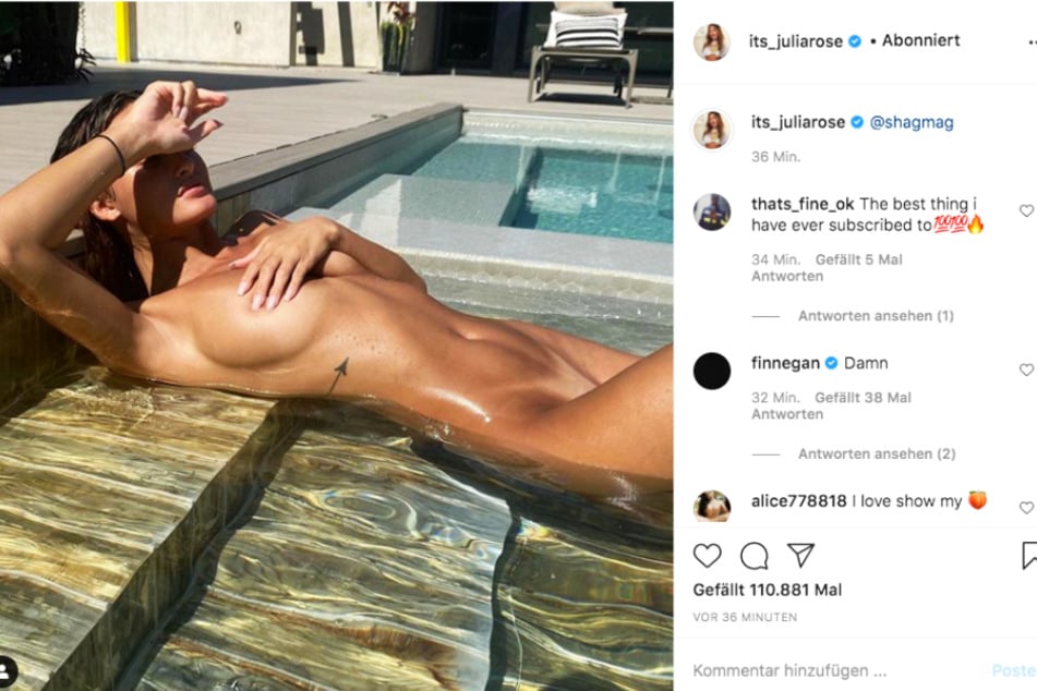 Diese erotische Aufnahme war für Instagram zu heiß: Julia Rose (26) zeigte hier zu viel und überschritt die Regeln des sozialen Netzwerks hinsichtlich Nacktheit.