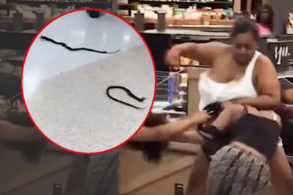 Bei der Prügelei in einem US-Supermarkt musste eine Frau mit Extensions mächtig Haare lassen.