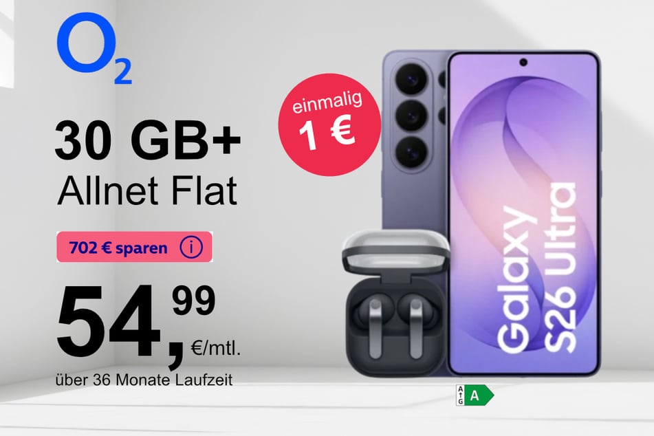 Bei o2 gibt's das neue Samsung Galaxy S26 Ultra mit Buds 4 Pro im Bundle exklusiv für nur 1 Euro.