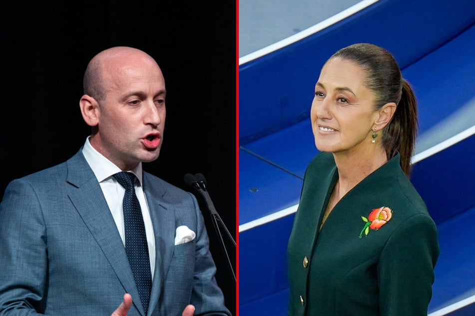 Mexican President Claudia Sheinbaum (r) slammed White House Deputy Chief of Staff for Policy Stephen Miller for comments he made about Mexico's judicial system.