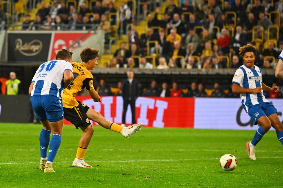 Im letzten Heimspiel gegen die Hertha schoss Patrice Covic (2.v.l.) mit dem 1:0 sein erstes Tor für Dynamo. Nachmachen, bitte! Und wenn möglich, eine Führung auch halten.