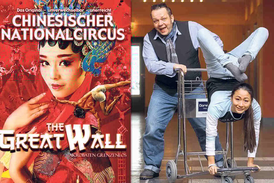 Show-Produzent Raoul Schoregge (50) und Artistin Doudou (24) - selbst eine Hotel-Lobby verwandeln sie in eine Zirkus-Manege.