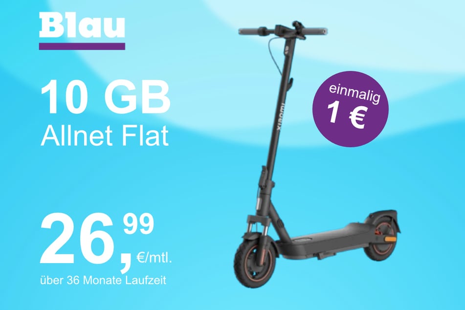 Der Xiaomi E-Scooter 5 Max im Blau Allnet S inkl. 10 GB für einmalig 1 Euro.