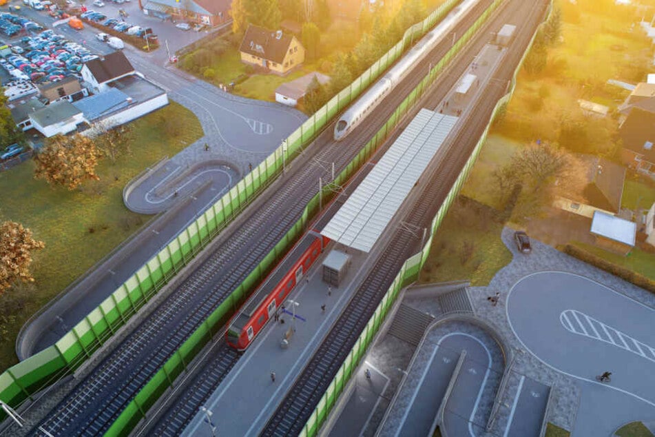Die Visualisierung zeigt den geplanten S-Bahn-Halt Am Pulverhof.