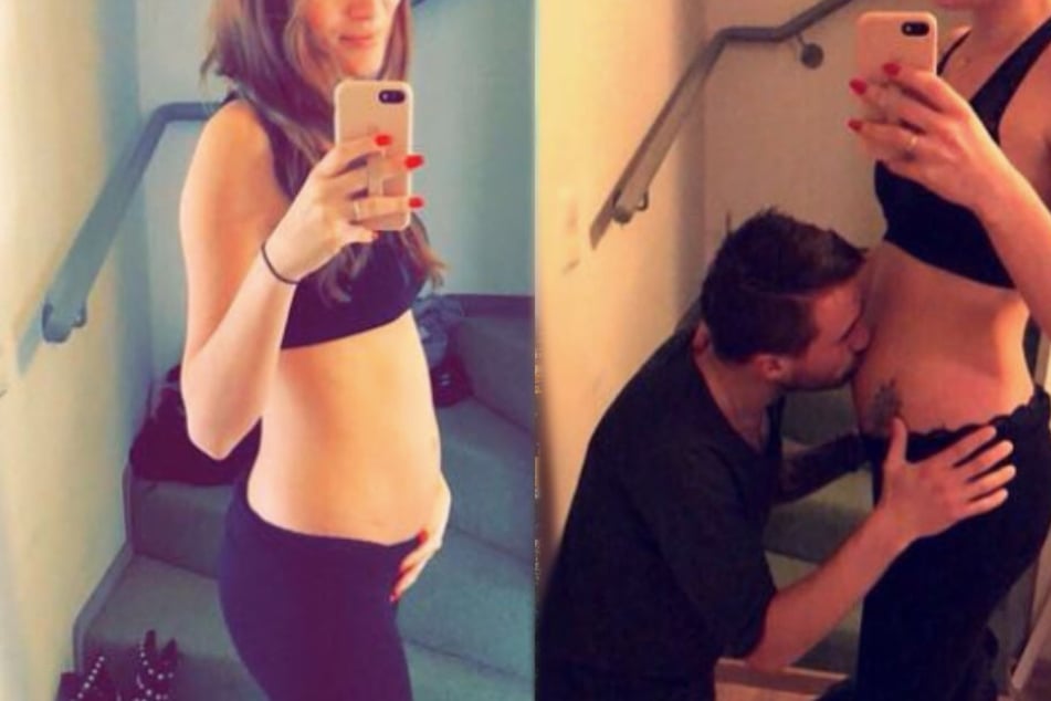 Überglücklich präsentieren die beiden den Babybauch von Angelina.