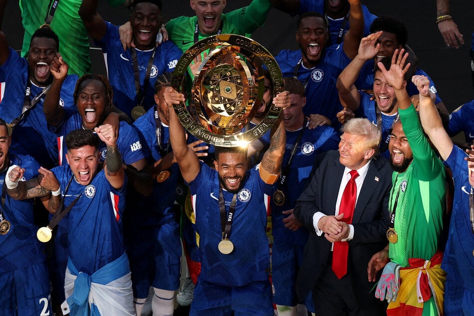 President Donald Trump joined Chelsea players on stage as the English club lifted the inaugural FIFA Club World Cup on Sunday.