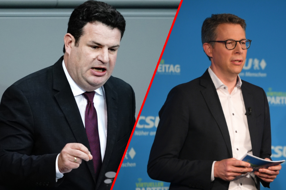 CSU-Generalsekretär Markus Blume (45, r.) übt scharfe Kritik am geplanten Homeoffice-Gesetz von Bundesarbeitsminister Hubertus Heil (47, SPD, l.). (Bildmontage)