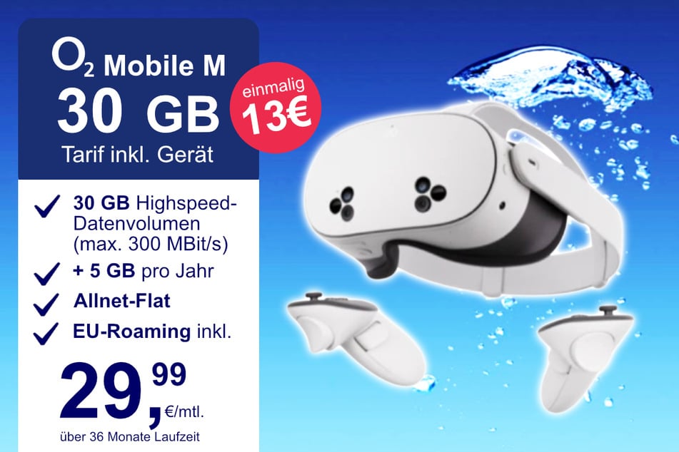 Die Meta Quest 3s im o2 Mobile M inkl. 30 GB+ für einmalig nur 1 Euro.