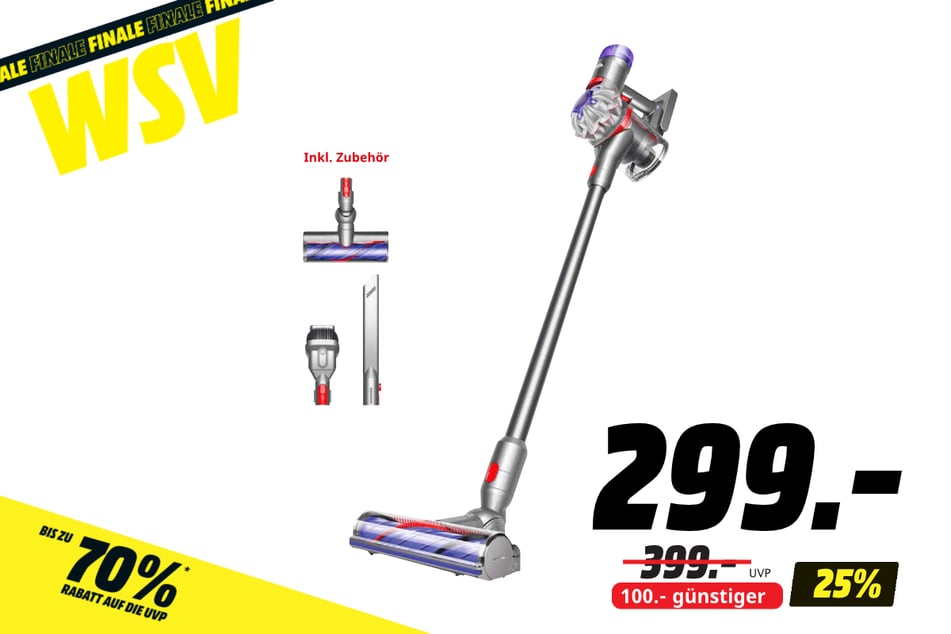 Dyson V8 Advanced für 299 statt 399 Euro.