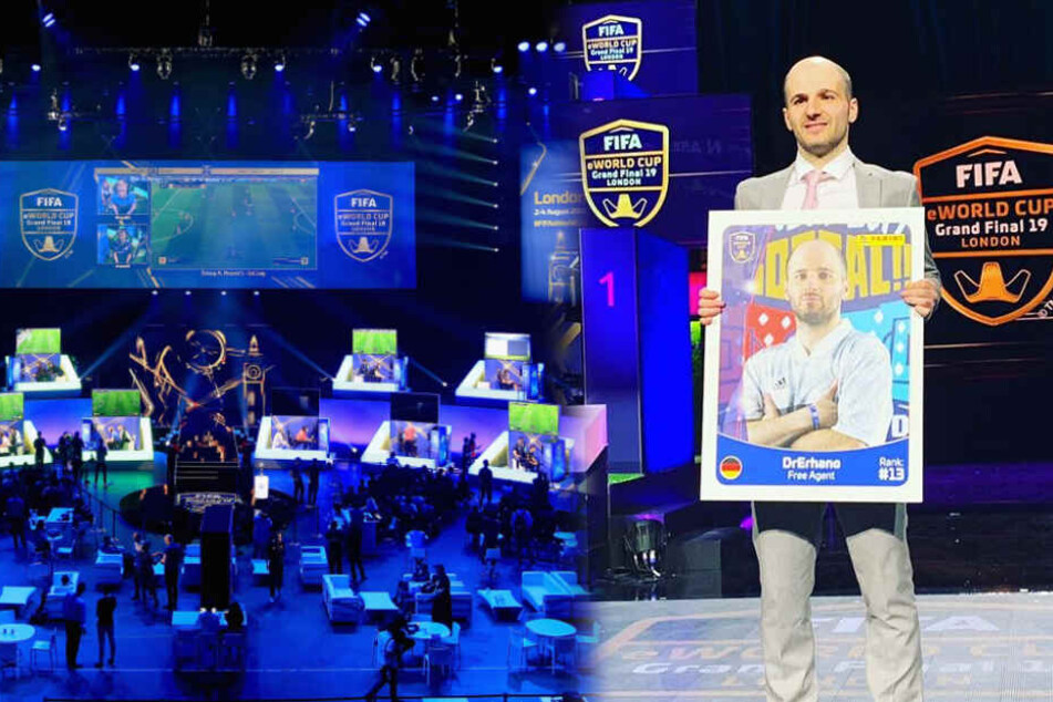Erhan "Dr. Erhano" Kayman bei der Spielervorstellung der Weltmeisterschaft in der O2-Arena in London. (Fotomontage)