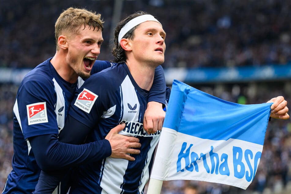 In der vergangenen Hinrunde trafen Michaël Cuisance (l.) und Fabian Reese beim 2:0-Sieg der Hertha im Olympiastadion.