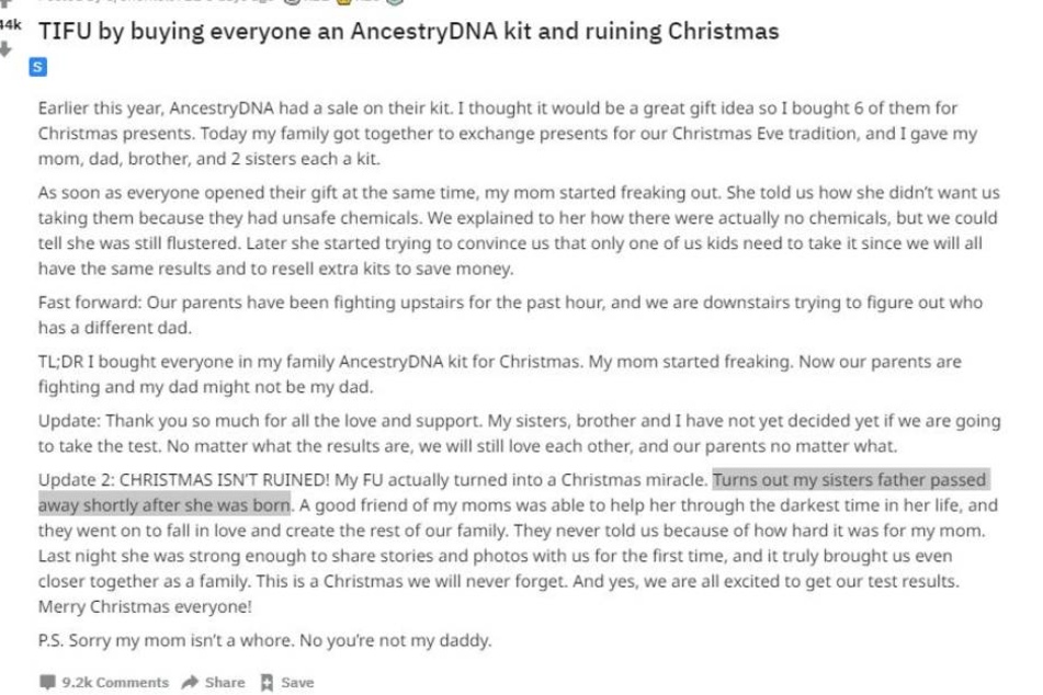 Auf der Online-Plattform "Reddit" erzählte der anonyme Nutzer von seinem Erlebnis zu Weihnachten.