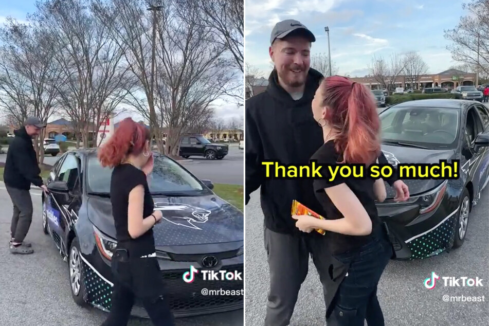 Popular YouTube influencer MrBeast (center r) gifted a waiter a new car, but not everyone on the internet is impressed.