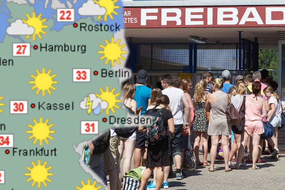 Die hohen Temperaturen sorgten für regen Betrieb in den Freibädern. (Bildmontage)