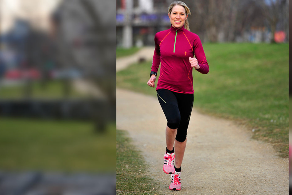 Theresa Rietzschel (27) joggt topfit durch Chemnitz. Die junge Frau ist Vize-Meisterin im Cross-Triathlon.