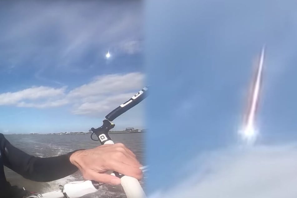 Ein Kitesurfer filmte den verglühenden Asteroiden zufällig. (Fotomontage)