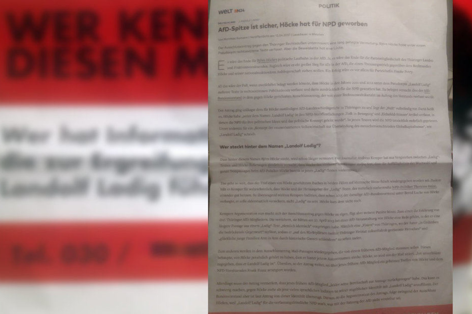 Auf der Rückseite ist ein Text der WELT abgedruckt, der die Verbindung von Höcke und Ladig herstellt.