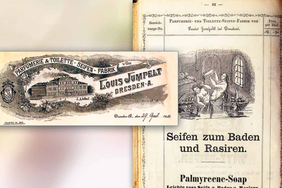 Die Zeichnung stammt aus dem Preisbüchlein von 1860 der Parfümerie- und 
Toiletten-Seifen Fabrik Louis Jumpelt.