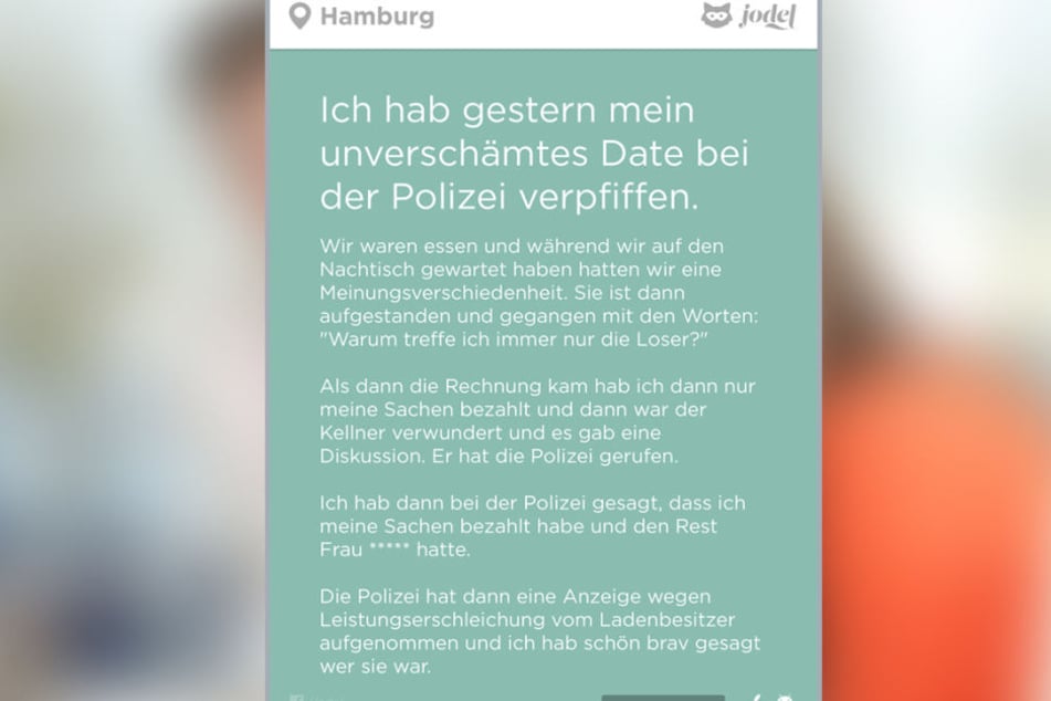Auf Jodel berichtet ein Hamburger von seinem letzten Date.