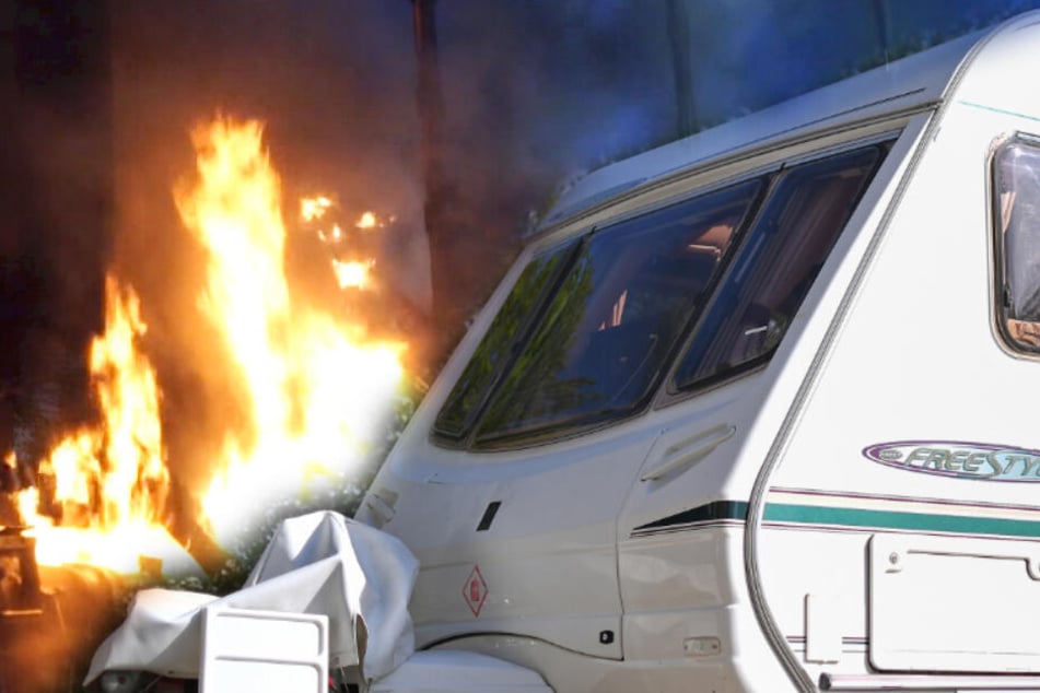 Der Wohnwagen war knapp verfehlt worden. (Montage/Symbolbild)
