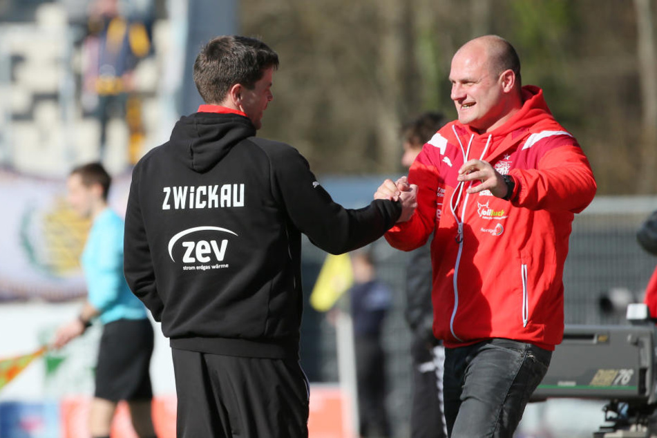 Glückwunsch zu einer tollen Saison: FSV-Sportdirektor David Wagner (r.) und Trainer Torsten Ziegner haben alles richtig gemacht. Das wird am Samstag gefeiert.