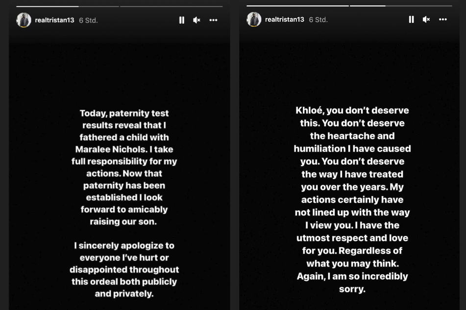 Tristan Thompson (30) entschuldigte sich in seiner Instagram-Story.