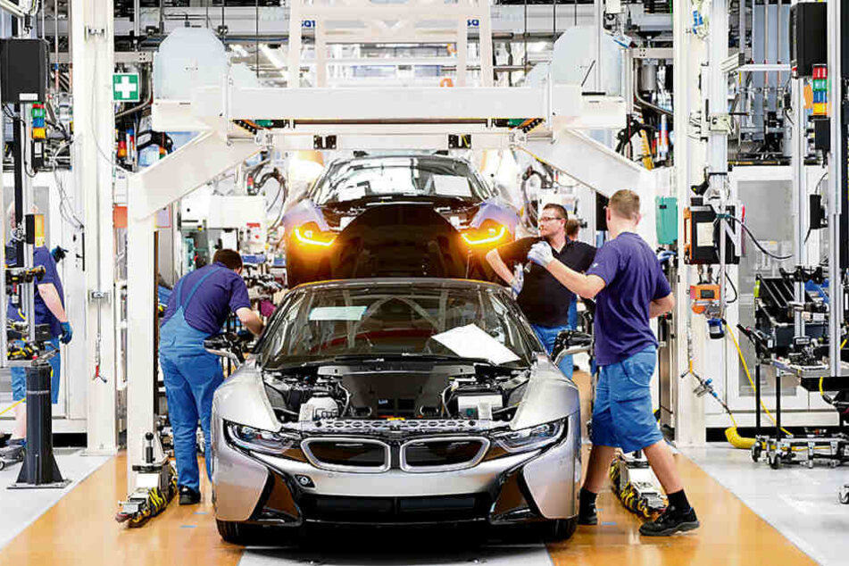 Sachsens Autoindustrie, hier die BMW-Produktion in Leipzig, verkauft weniger nach Großbritannien und in die USA.