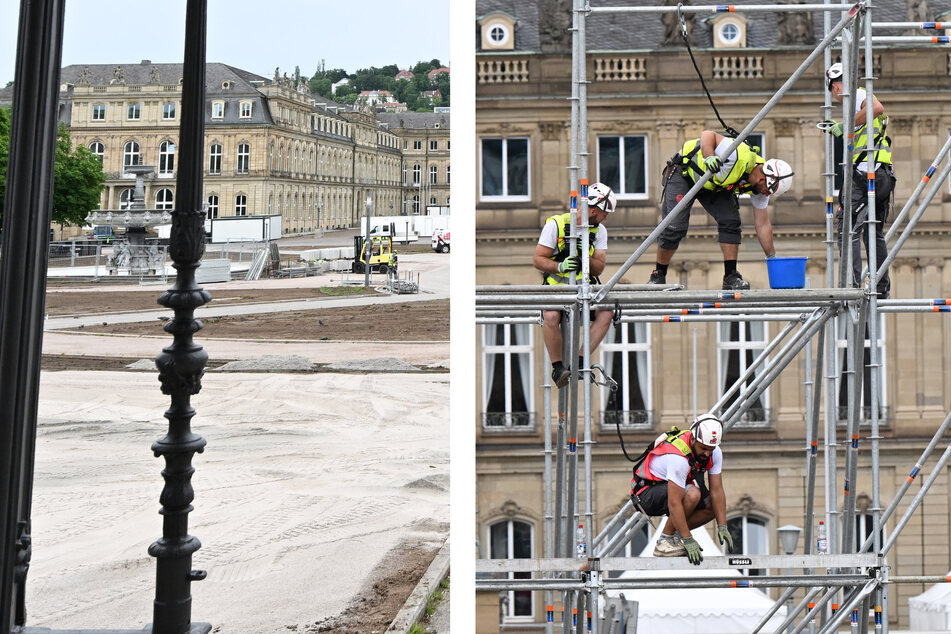 Großes Public-Viewing auf dem Schlossplatz: In Stuttgart wird fleißig gebaut