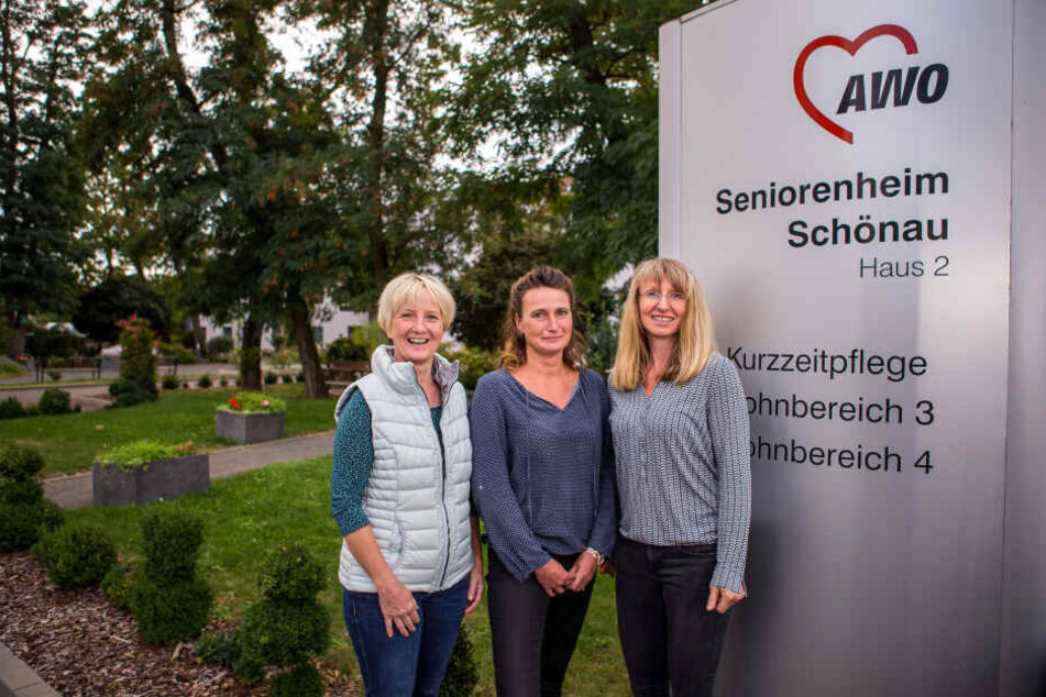 Katrin Trunschke (Verwaltungsmitarbeiterin, (li)), Sandy Lamm (Pflegedienstleiterin) und Silke Eilenberger (Einrichtungsleiterin (re)) freuen sich auf Unterstützung. 