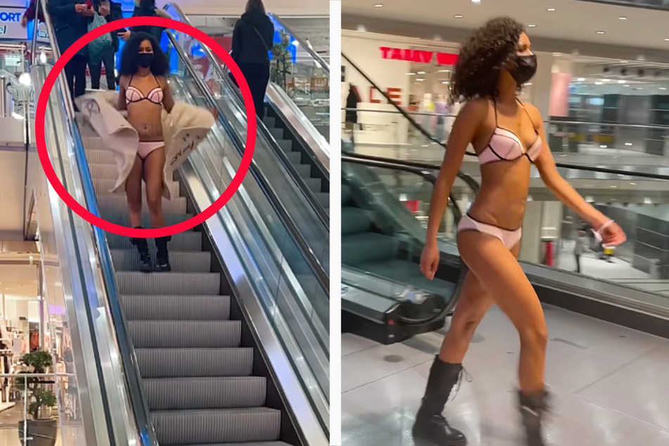 Einen Walk in Unterwäsche durch ein Einkaufszentrum zeigt Model Lijana Kaggwa (25) in einem Instagram-Video, das sie kürzlich auf der Foto-Plattform einstellte.