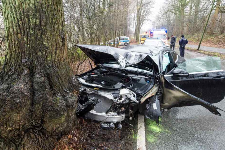 Der Wagen krachte frontal gegen einen Baum.