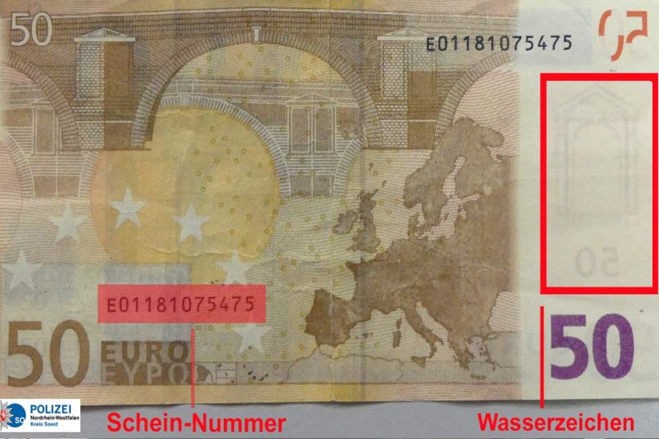 Die Unterschiede zu einem richtigen 50€-Schein sind gravierend.