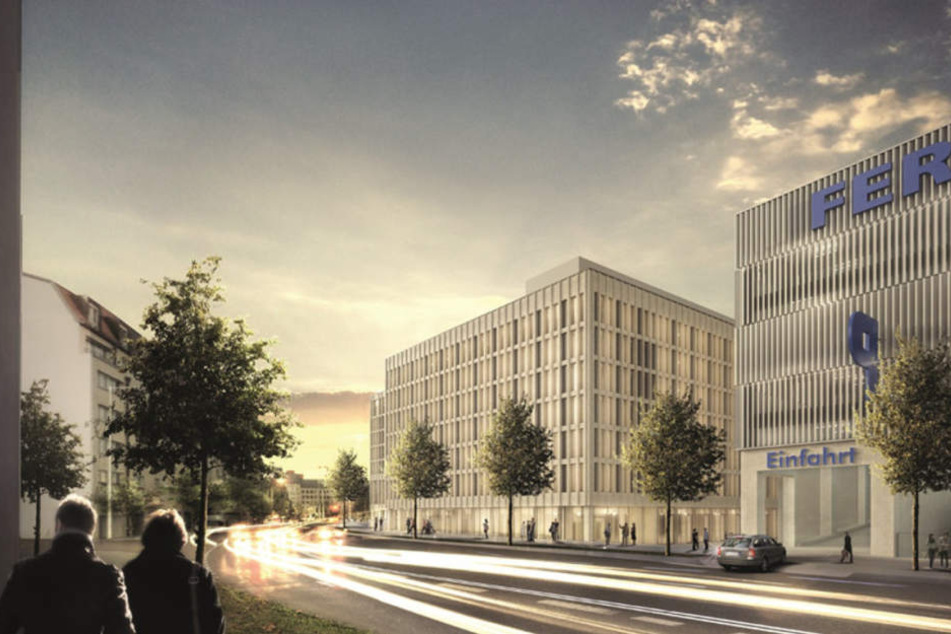 Blick von der Brandenburger Straße: Neben dem Fernbus-Terminal (re.) entsteht ein Ramada- und ein H2-Hotel.